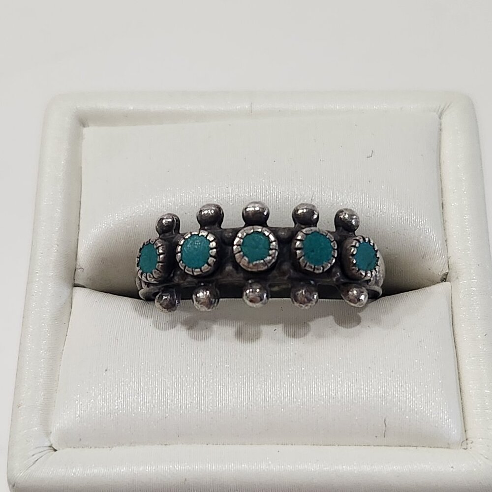 Vintage Sterling Silver Native American 5 Stone Turquoise Ring Size 6.5